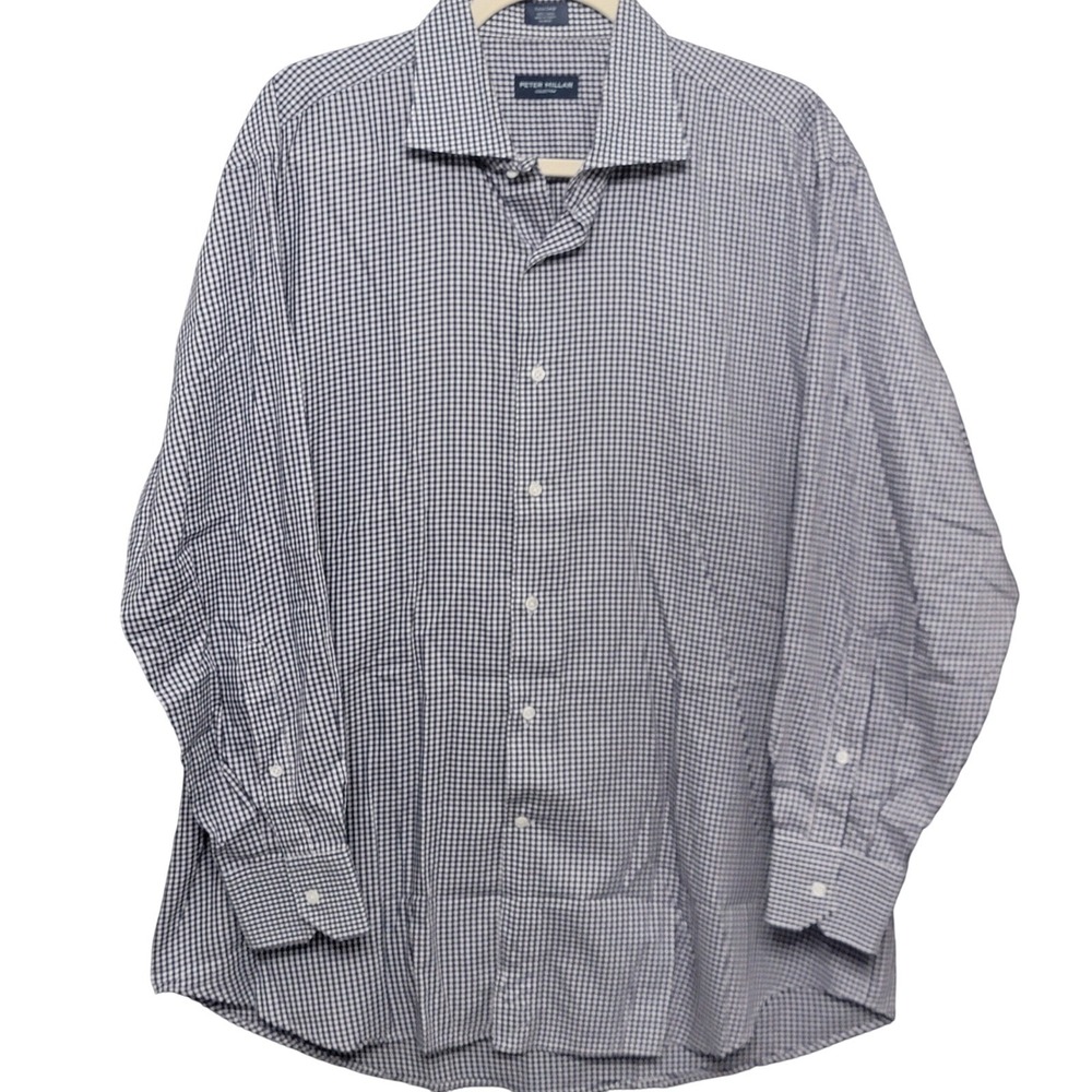 Peter Millar Button Up  Mens XL Blue‎ Gingham Check Cotton Preppy Casual Office